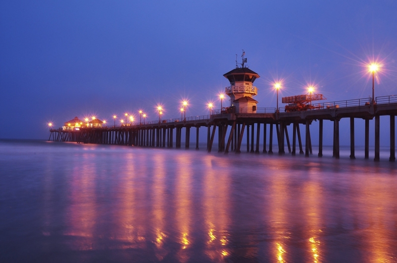 Huntington Beach pier at night